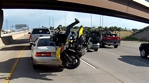 Motorcycle Crashes Into Car Youtube