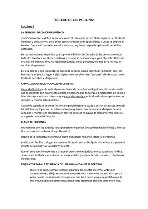 Lección 9 Resumen Lecciones de derecho romano DERECHO DE LAS