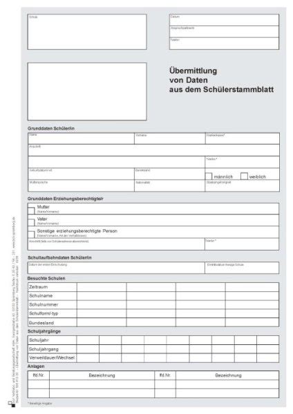 Formular Zur Bermittlung Von Daten Aus Dem Sch Lerstammblatt Sachse