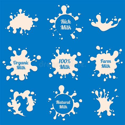 Milk Splashes Vector Labels Farm Fresh Dairy Product Advertising