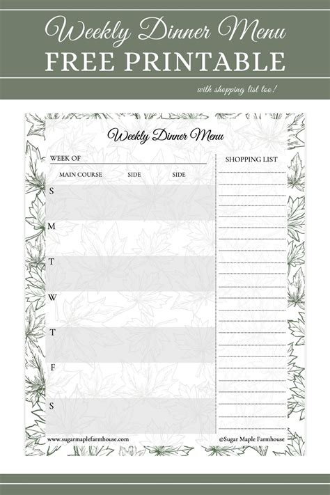 Weekly Meal Planner Printable Sugar Maple Farmhouse