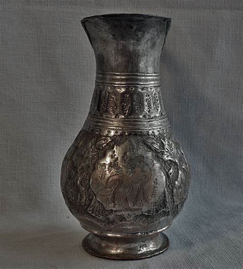 Antique 19th Century Persian Qajar Dynasty Islamic Tinned Copper Pitcher Jug For Sale Antiques