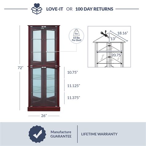 Belleze Cherry Wood Display Cabinet Tall Corner Storage With Lighted Curio 6 Glass Shelves