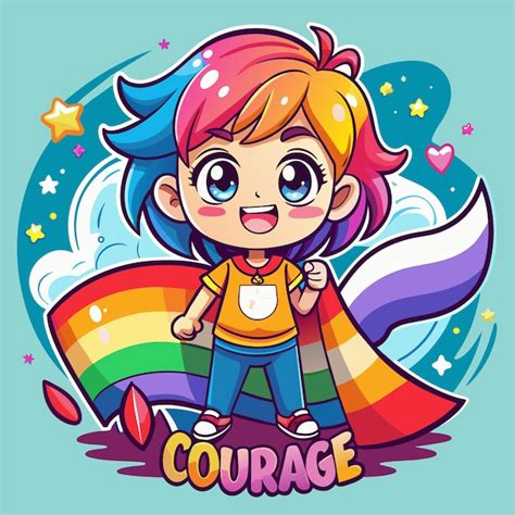 Una Chica De Dibujos Animados Con Un Arco Iris Y Las Palabras Coraje En