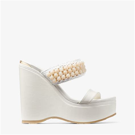 Jimmy Choo Amoure Wedge Latte Nappa Leather Wedge Sandals With