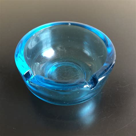 Vintage Blue Glass Ashtray Etsy Blue Glass Ashtray Glass