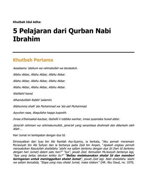 Naskah Khutbah Shalat Idul Adha Lima Pelajaran Dari Qurban Nabi Ibrahim Pdf