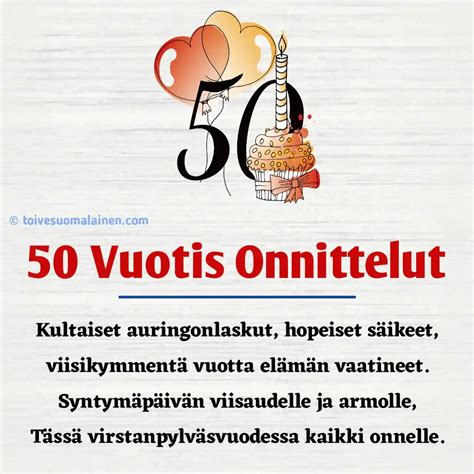 Parhaat 50 vuotis syntymäpäiväonnittelut miehille ja naisille