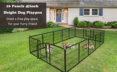 Giantex 40 Inch Dog Fence With Door 16 Panels Dog Playpen For Outside