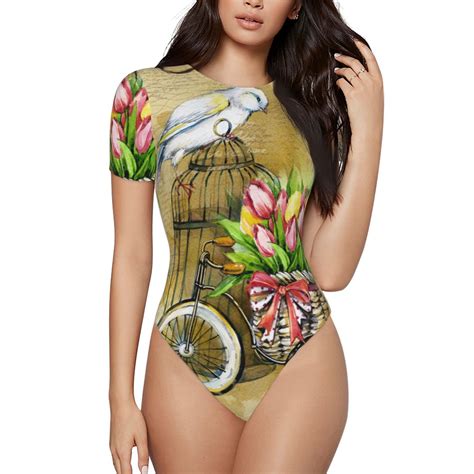 Easygdp Watercolor Canary Bird Womens One Piece Swimsuit Slim Fit Crew