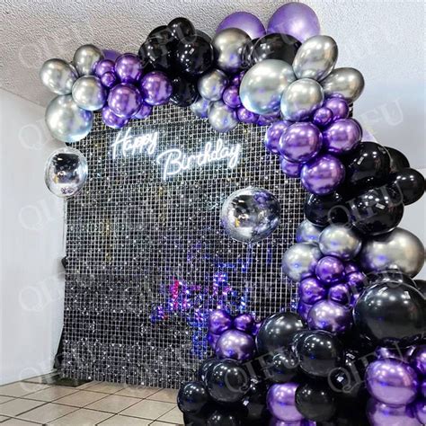 91pcs Metallic Chrome Black Purple Balloon Garland Arch Kit Birthday