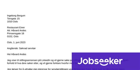 Servitør Jobbsøknad eksempel Jobseeker