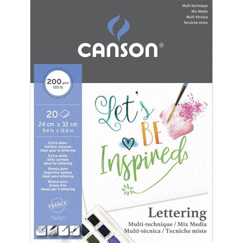 Bloco Lettering Mix Media Branco A4 200g m² 20 Folhas Canson