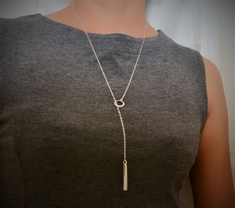 Silver Y Necklace Lariat Necklace Long Necklace Sterling