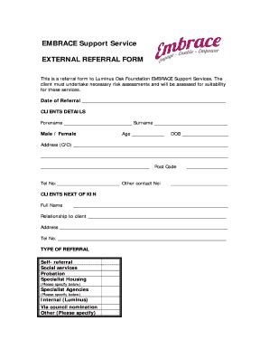 Fillable Online Luminus Org Embrace Referral Form External Bluminusb