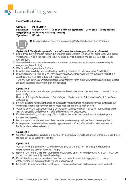 Oefentoets Formuleren 1 1 Tm 1 Oefentoets 45havo Cursus Formuleren