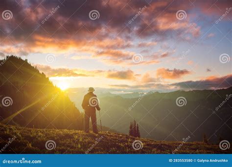 Hike on sunset stock photo. Image of summer, sports - 283553580