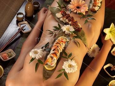 Photo Of Nude Asian Woman Serving Nyotaimori Body Sushi Stock Image