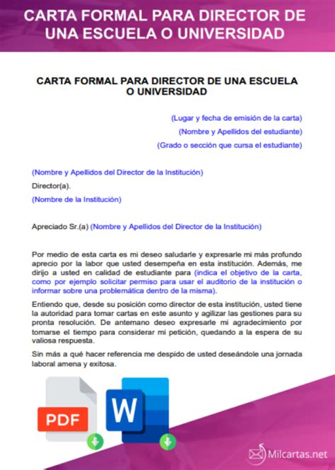 Carta Formal Para Director Para Descargar Word Gratis