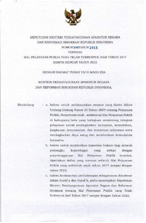 Keputusan Menteri Negara Pendayagunaan Aparatur Negara Dan Reformasi Birokrasi No 502 Tahun 2023