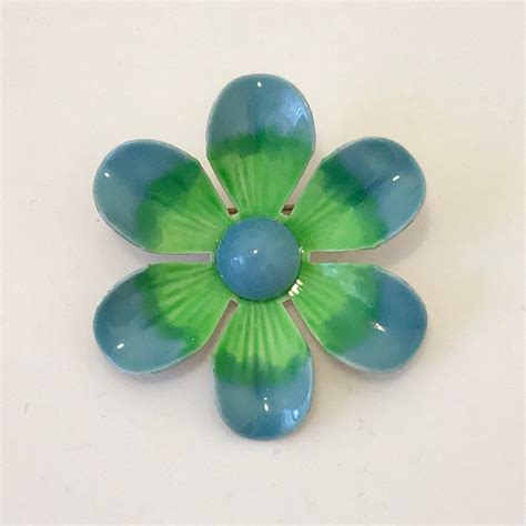 Mod 1960s Enameled Flower Brooch Etsy