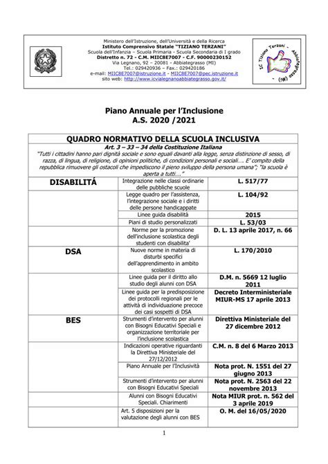 Pdf Piano Annuale Per Linclusione A S Disabilit