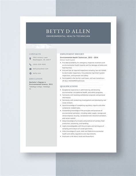 Environmental Health Technician Resume in Word, Pages - Download ...