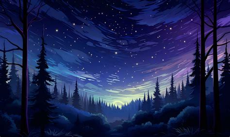 beautiful forest and night sky painting, ai generative 30602555 Stock ...