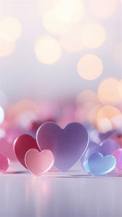 Glossy Wallpaper 4K, Love hearts, Bokeh Background, 5K