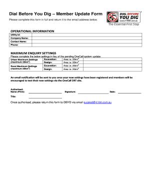 Fillable Online Dial Before You Dig Member Update Form Fax Email Print