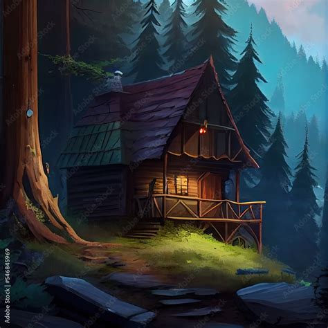 Small Cabin Wooden House In The Deep Forest Mountain Top Around By