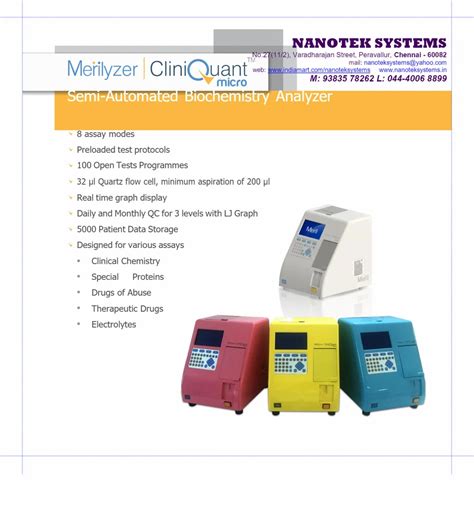 Meril Cliniquant Micro Semi Automated Biochemistry Analyzer Assays