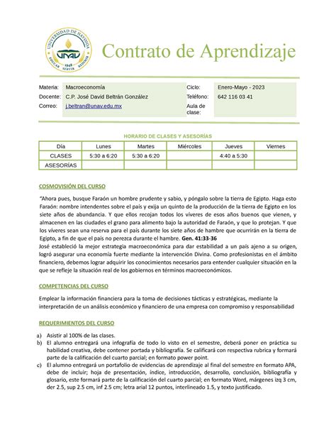 Contrato Macroeconom A Materia Docente Correo Contrato De