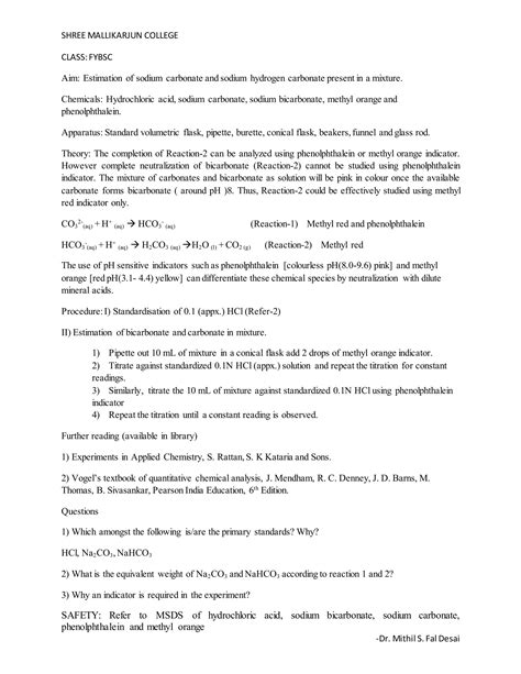 Estimation Of Sodium Bicarbonate And Carbonate In Mixture Pdf