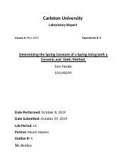 Spring Constant Lab Report Docx Carleton University Laboratory Report