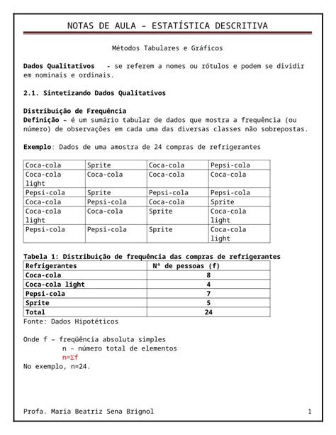 Docx Notas De Aula EstatÍstica Descritiva File · Web Viewmétodos