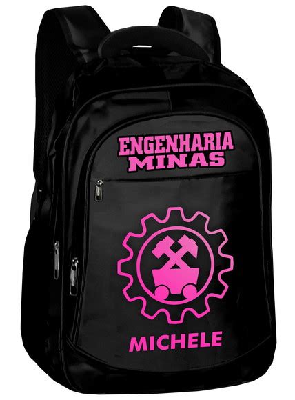 Mochila Engenharia Minas Personalizada Nome Bolsa Pasta Rosa