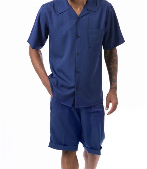 Navy 2 Piece Short Sleeve Walking Suit Set With Elastic Waistband Shor