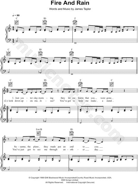 Birdy Fire And Rain Sheet Music In C Major Download And Print Sku