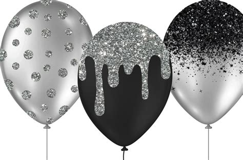 Black And Silver Balloons Clipart Glitter Balloon Png Digital Etsy