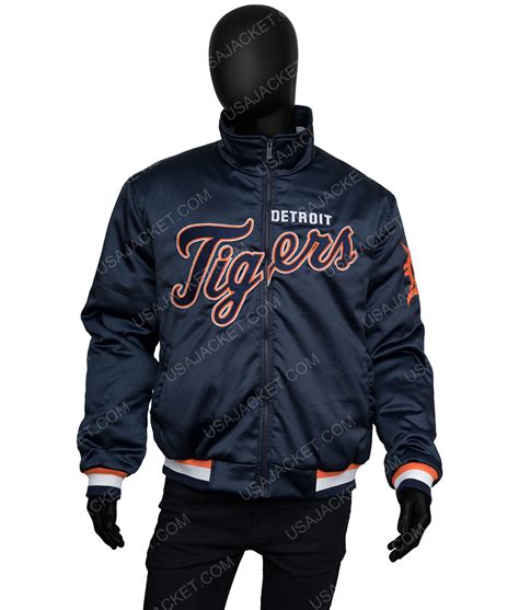 Detroit Tigers Blue Satin Varsity Jacket - USA Jacket