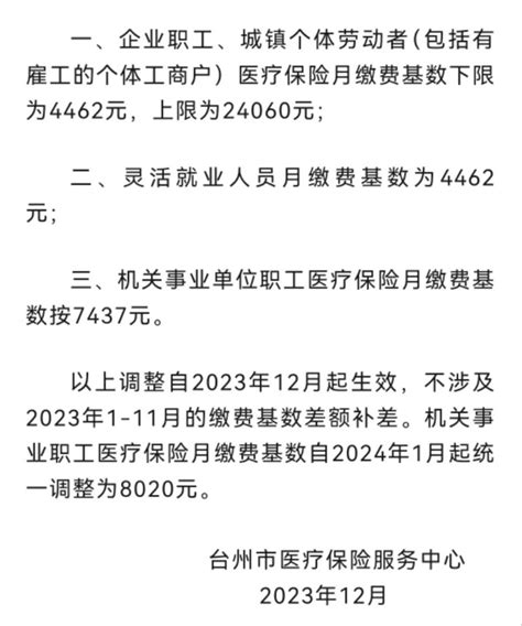 关于调整2023年度职工基本医疗保险缴费基数的通知 讲白搭 台州19楼