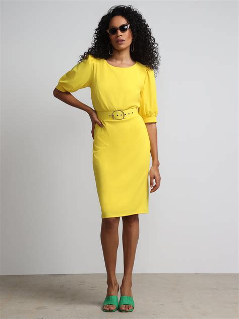 Puff Sleeve Belted Sheath Dress Magic Crepe® New York And Company