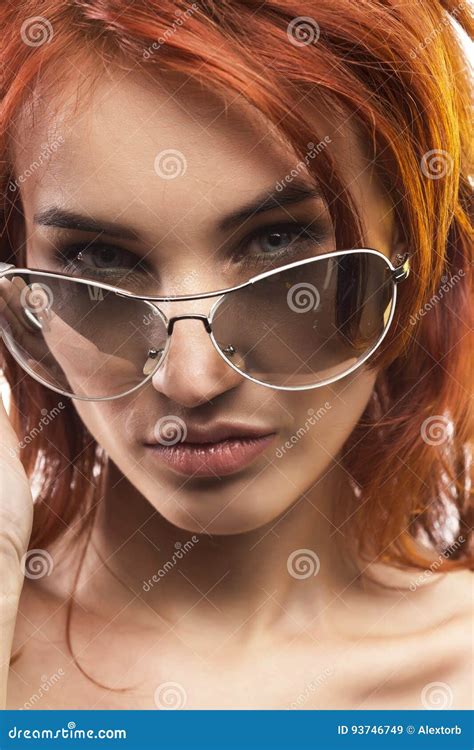 The Redhead Girl In Sunglasses Type 12 Stock Image Image Of Isolated