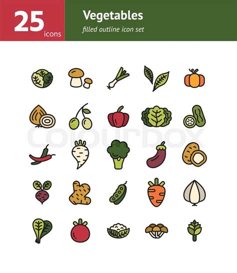 Vegetables Filled Outline Icon Set Stock Vector Colourbox