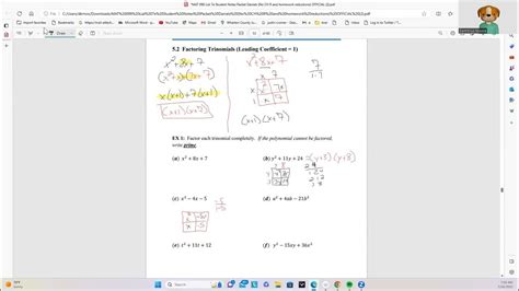 5 2 Factoring Trinomials Leading Coefficient 1 Youtube