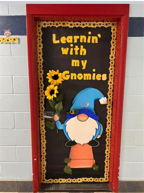 A Door Decorated With An Image Of A Gnome And Sunflowers For The Classroom