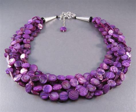 Purple Statement Necklace Chunky Torsade Multi Strand Cluster Bib