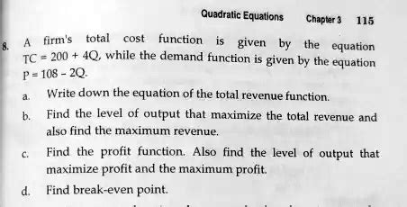 SOLVED Quadralic Equations Chapter 3 115 Firm Total Cost Function