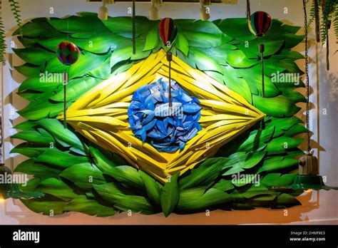 Brazilian flag art decorating inside the restaurant Thai Paraty Stock ...